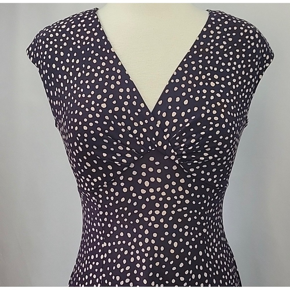 Chaps Brown Dot Print Fit & Flare Dress Size Large V-Neck Stretch - Picture 4 of 11